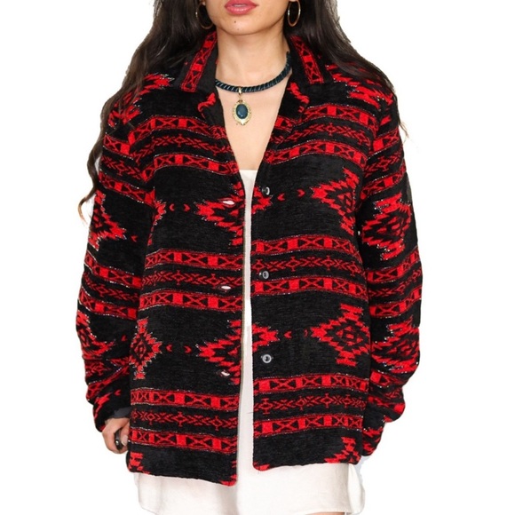 Vintage Jackets & Blazers - ✨✨TUES SALE $25✨✨Vintage 90s Chenille Southwestern Beaded Blazer Jacket